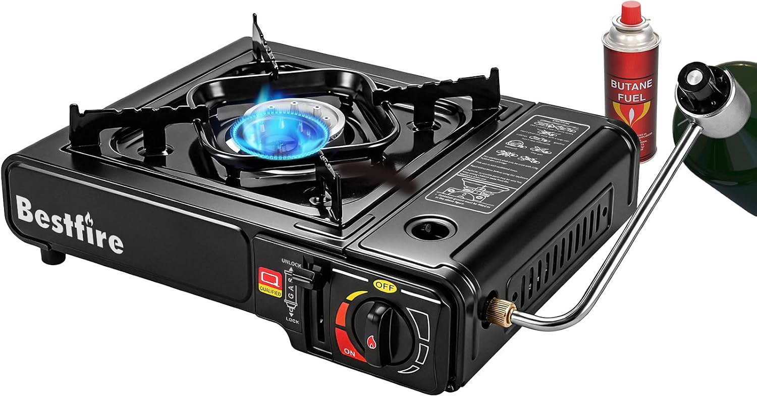 Portable Dual Fuel Camping Stove - 10,000 BTU Butane and Propane Stove with Adapter & Case - Single Burner Gas Stove