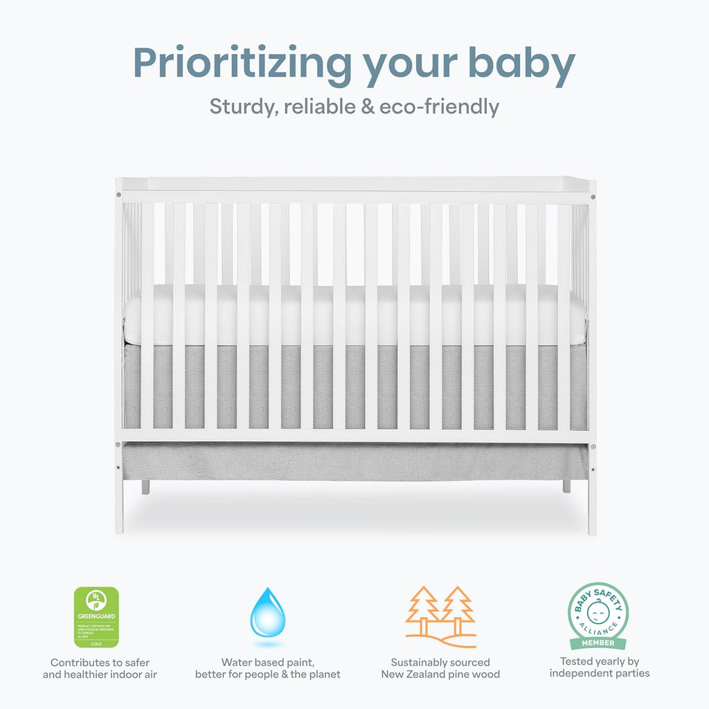 Synergy 5-in-1 Convertible Full-Size Baby Crib with Toddler, Day & Full Bed Conversion in White, GreenGuard Gold &
