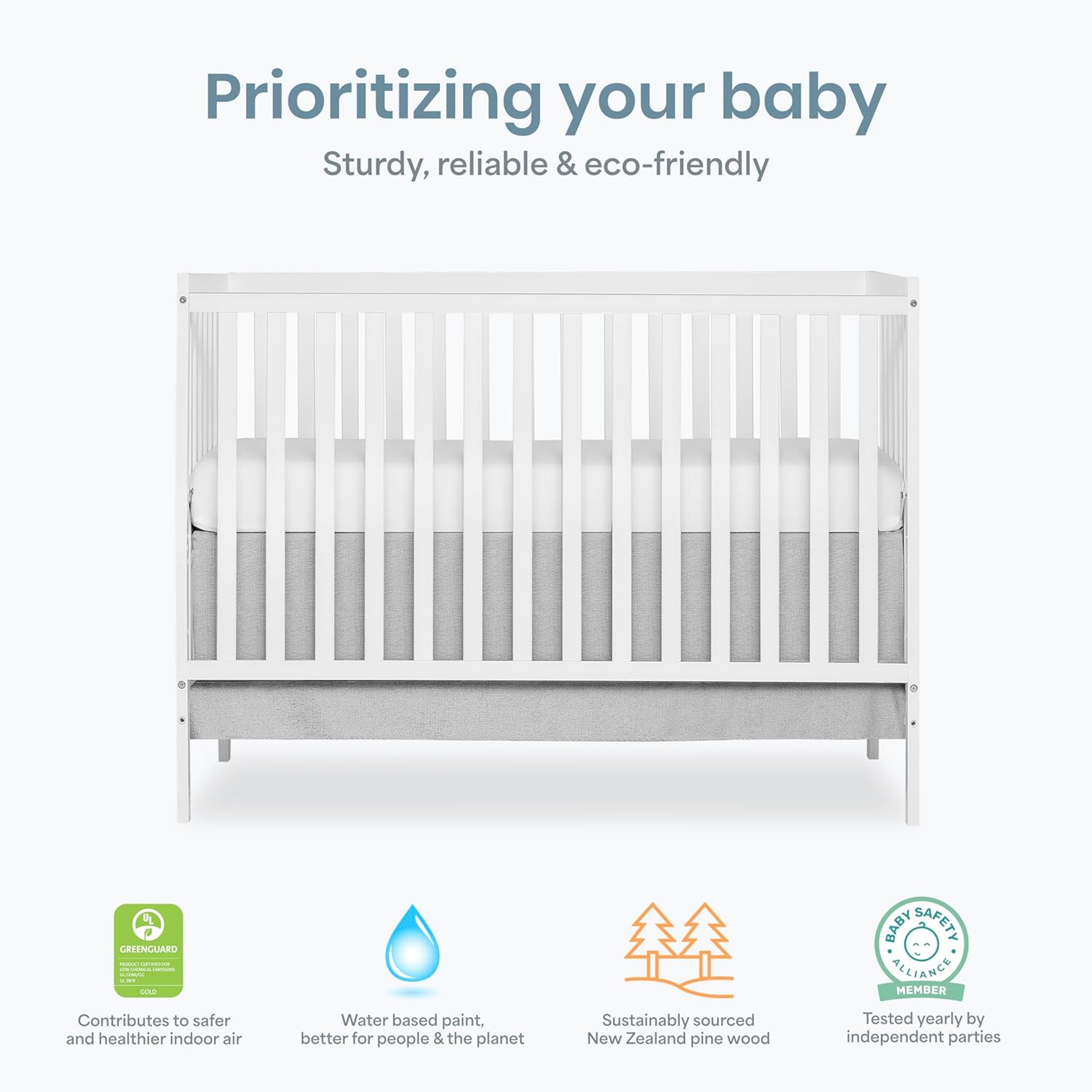 Synergy 5-in-1 Convertible Full-Size Baby Crib with Toddler, Day & Full Bed Conversion in White, GreenGuard Gold &