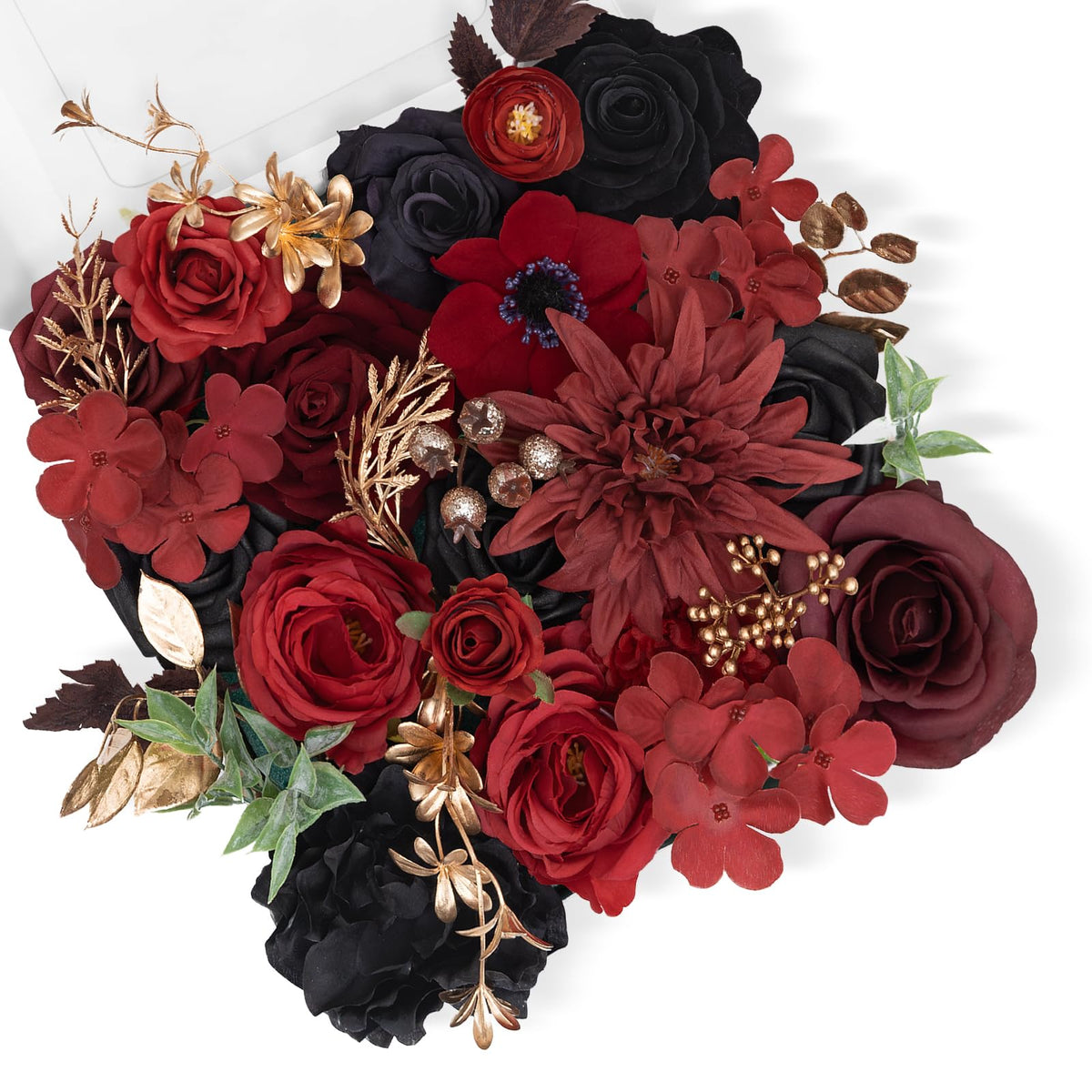 Gothic Wedding Artificial Flowers Combo, Rose Peony Black Red