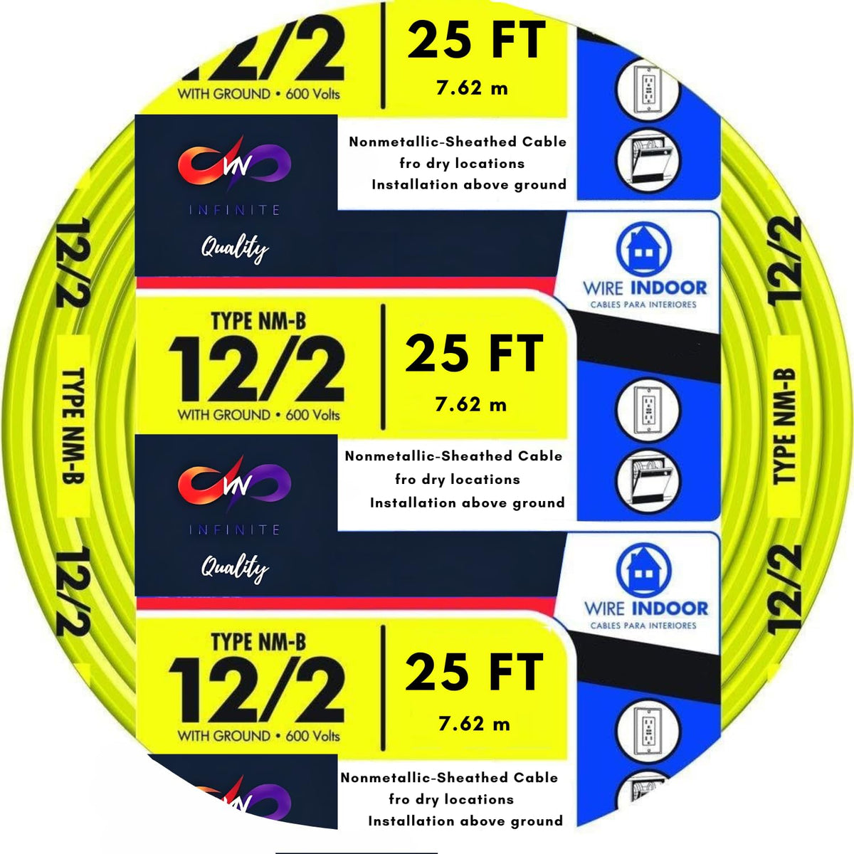 Solid Indoor Wire 12/2 W/G NMB Cable - Yellow (25FT)