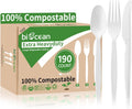 Extra Heavyduty Compostable Cutlery Set - 190 Count Large Disposable Utensils No Plastic Forks Spoons Knives
