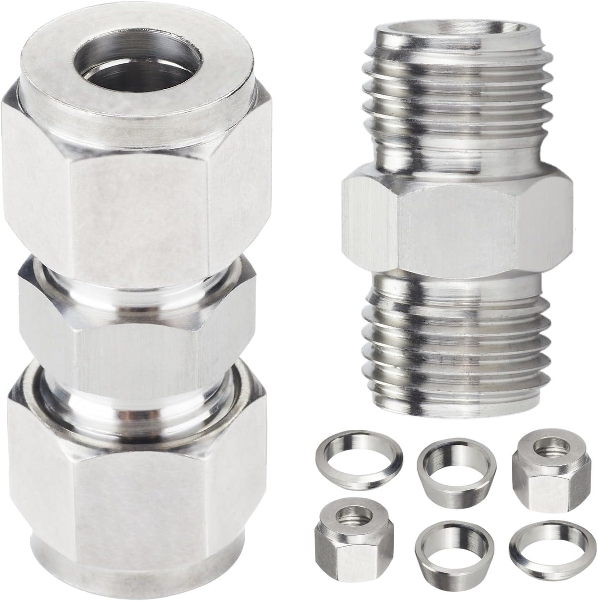Yoebor 304 Stainless Steel Compression Union 3/8" OD x 3/8" OD Coupling 2pc