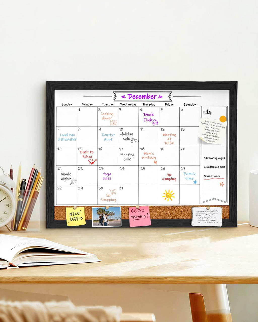 Dry Erase Calendar Whiteboard for Wall, Magnetic 13" x 17" Combination Dry Erase Board & Bulletin Board, 2in1 White