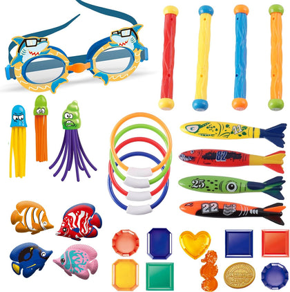 Kid’s Diving Set with 30 Pcs Diving Toy Kit Perfect for Pool, Beach, Water Parks, for Swimming Training & Water Games