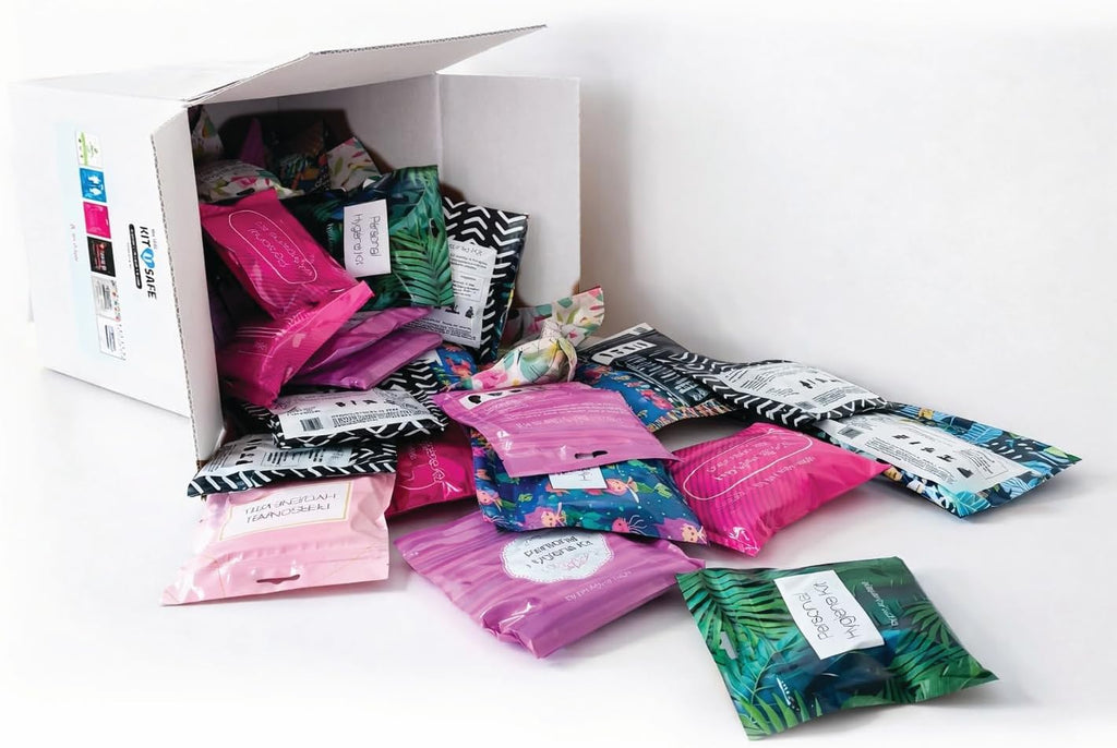 Bulk Period Kits (Assorted Colors) – Prefilled Menstrual Hygiene Kits with Tampon, Pad & Feminine Wipes |