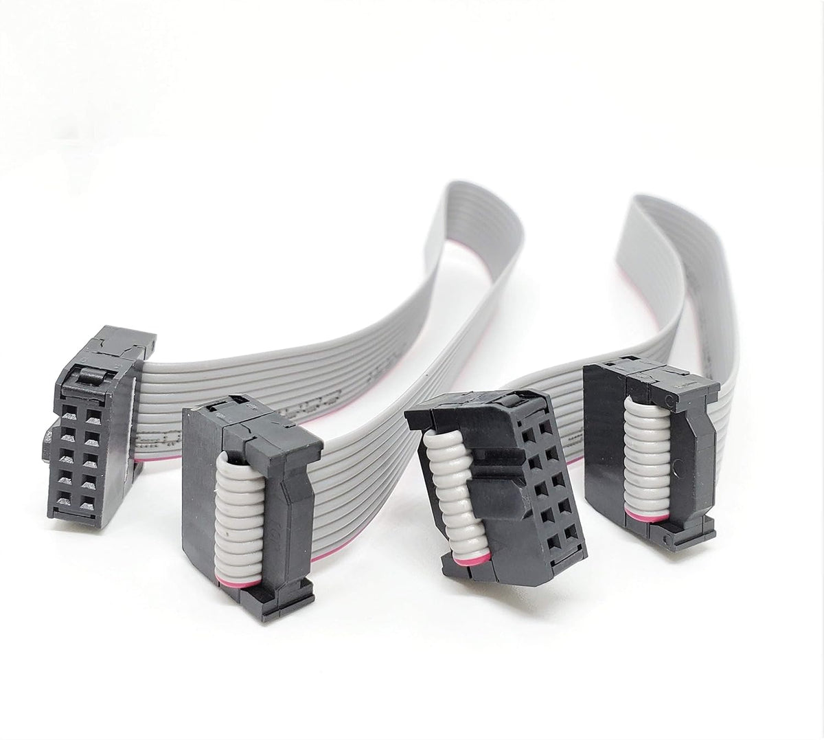 IDC 2-Pack 20cm 8" Length 10 Pins 10P 2.54mm FC Dual Rows 0.1" Pitch Connectors Female Sockets on Silver Flat Ribbon Cable, Net Length is 7 inches 18cm F/F (10P-20cm-2PK)