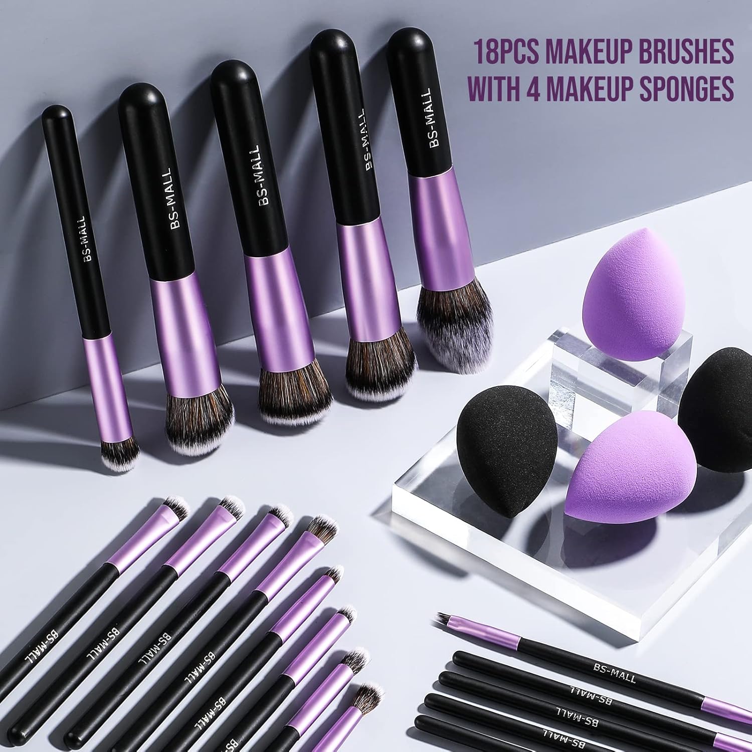 Makeup Brushes Premium Synthetic Foundation Powder Concealers Eye Shadows Makeup 18 Pcs Brush Set with 4 Pcs Makeup