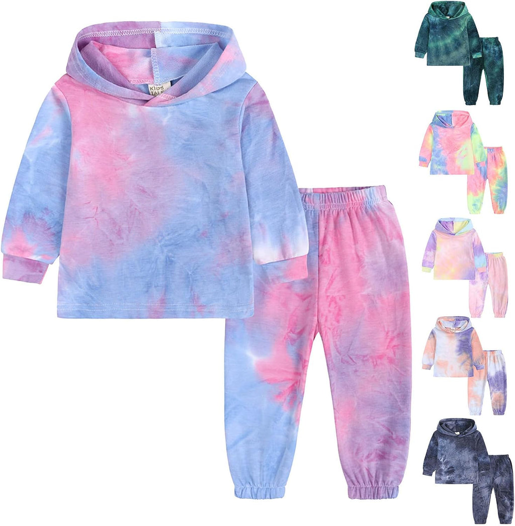 Kids Girls Boys Sweatshirt 2PCS Pullover Hooded Toddler Long Sleeve Tie Dye Sweater & Pants Outfits Set Fall Clothes