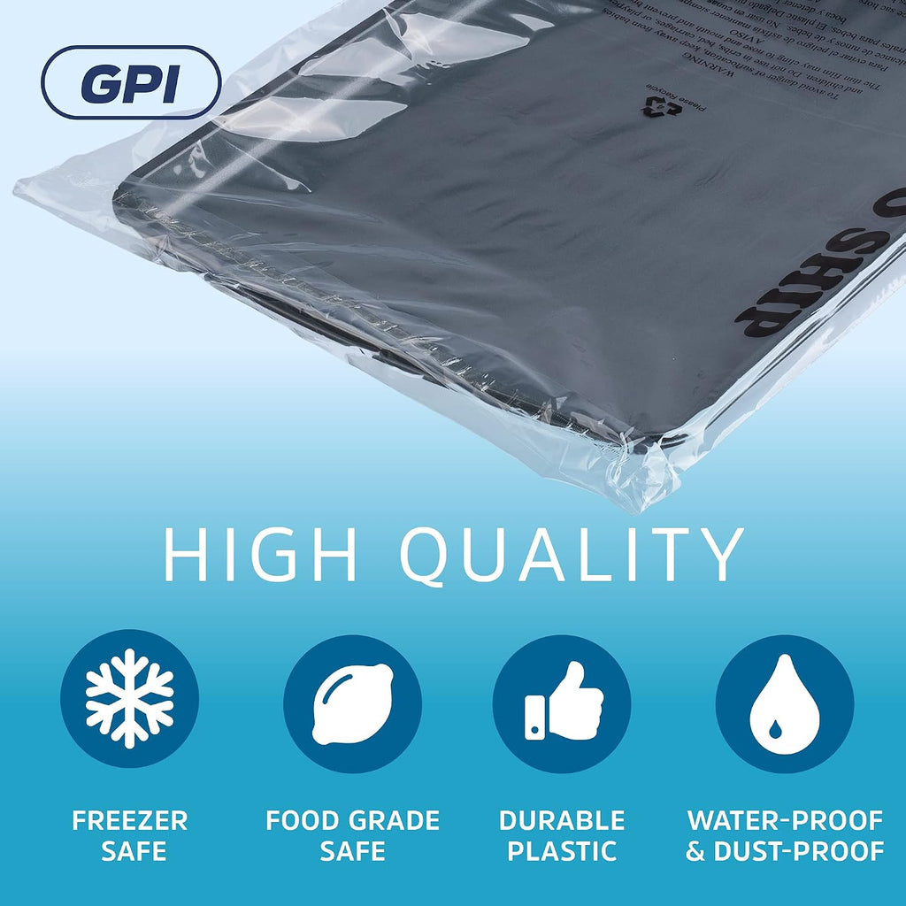 12" x 18" Self Seal Poly Bags, Large, 100 Pack, 1.5 Mil, for Packaging, GPI