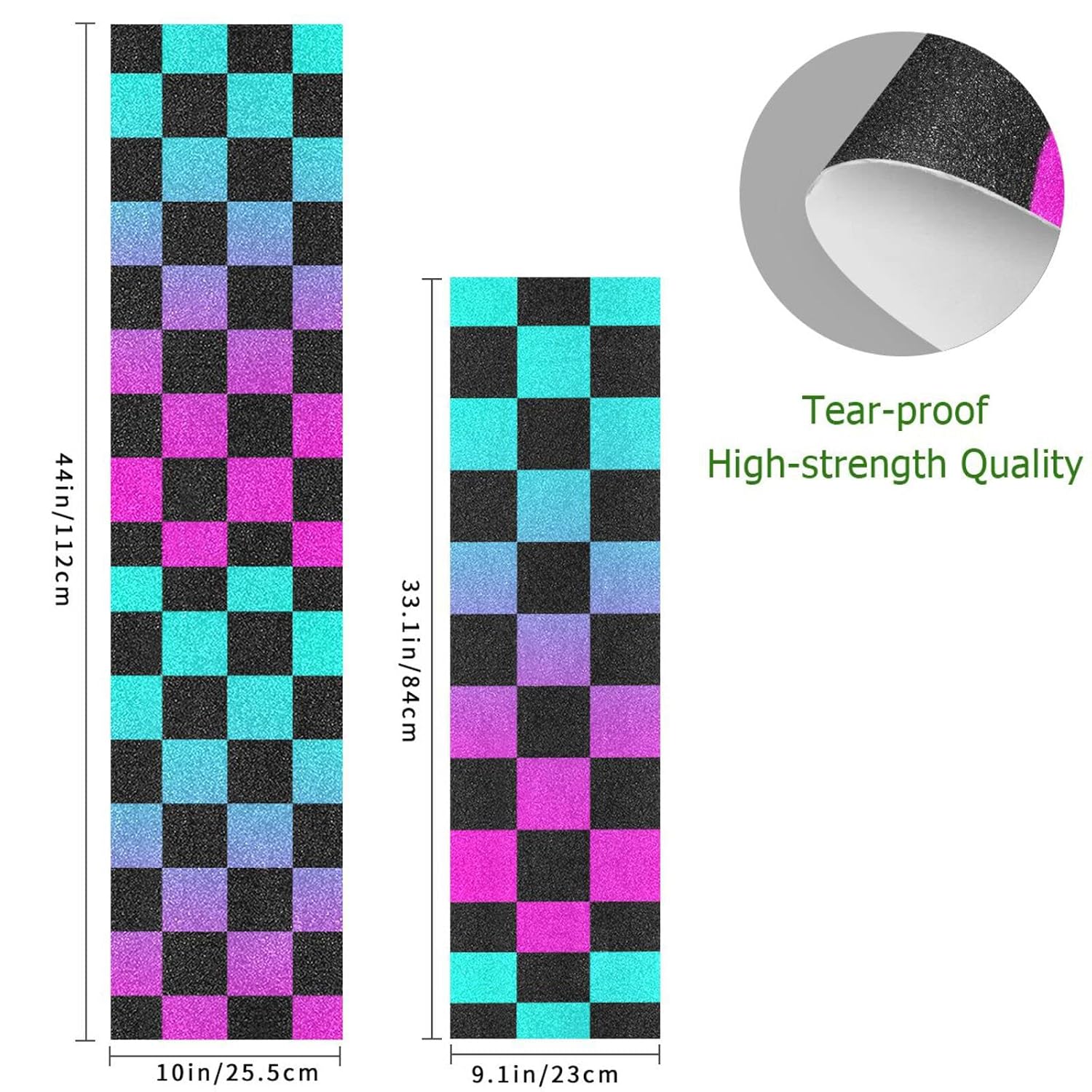 Checkboard Colorful Black Plaid Skateboard Grip Tape Non Slip 33.1"x9.1" Longboard Grip Tapes Scooter Griptape Sheet