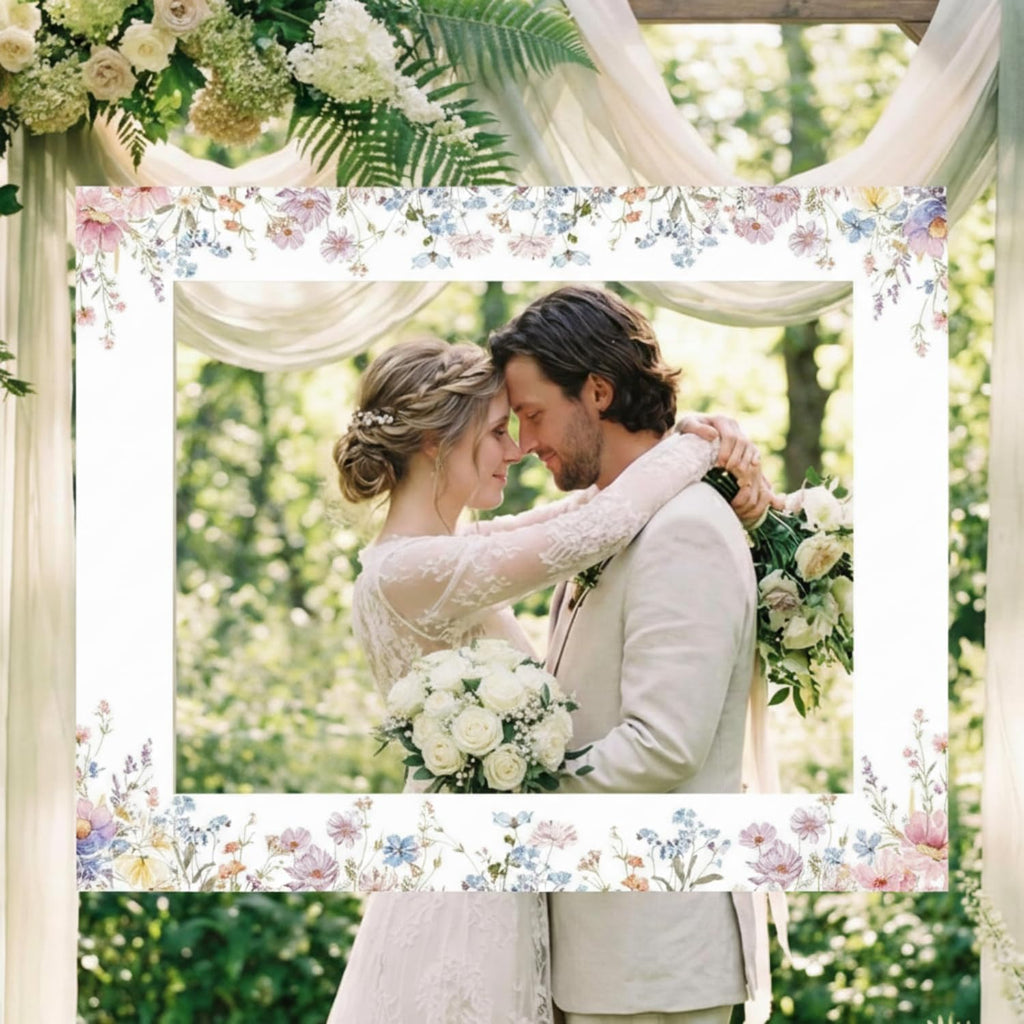 32 x 24 Inch Floral Photo Booth Frame Prop, DIY PVC Cutouts Photo Booth Selfie Frame for Bridal Shower, Wedding, Baby