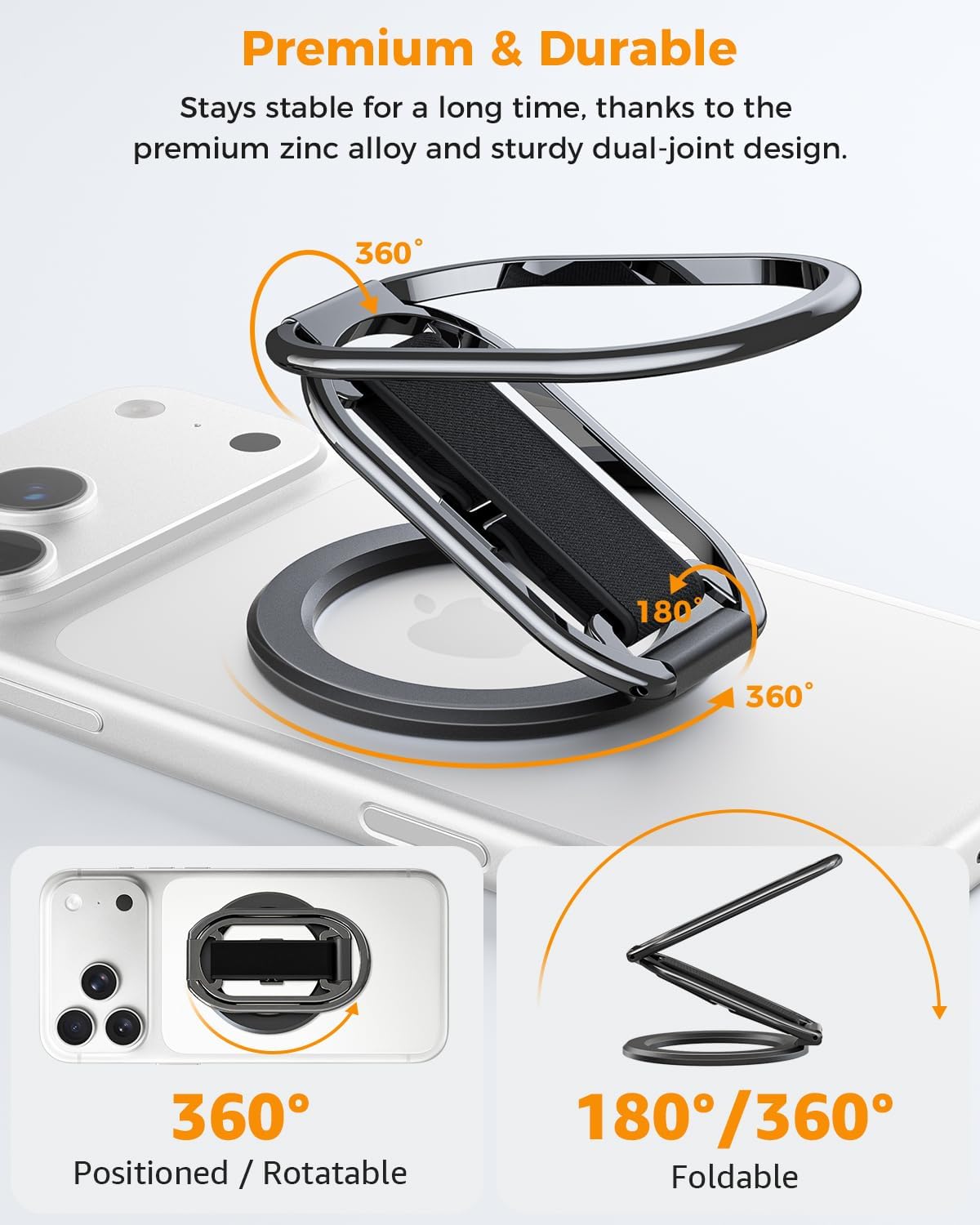 for MagSafe Phone Grip Kickstand, Magnetic Phone Ring Holder | 4-in-1 for MagSafe Phone Ring Stand with Finger-Loop
