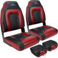Boat Seat for Boats with 2 Storage Bags High Back Folding Boat Seat Boat Fold Down Seat (2 Packs), Black and Red