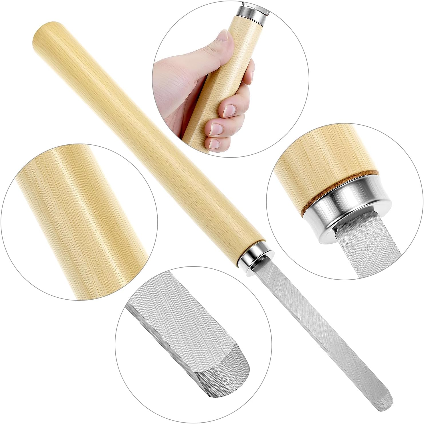 Wood Turning Chisel Set, 8 Pcs Lathe Chisel Set with Triple Tempered Chromium-Vanadium Steel for Woodworking and