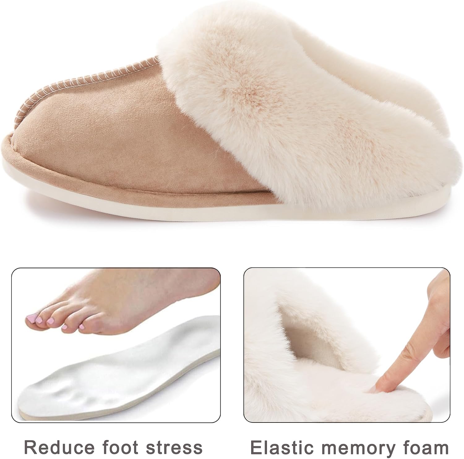 Womens Fuzzy Slippers Memory Foam Warm Cozy Indoor House Shoes | Fluffy, Comfy, Winter, Faux Fur, Indoor Outdoor