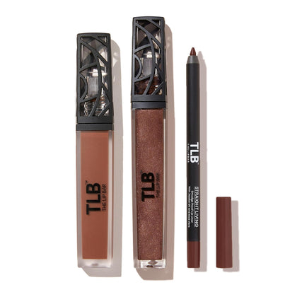 Vegan Lip Kit, with Straight Livin' Lip Liner, Naturalista Liquid Matte Lipstick, and Extra Non-Sticky Lip Gloss, 3