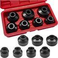 7PCS Car Oil Filter Socket Set, 24, 27, 29, 30, 32, 36, 38mm Auto Fuel Filter Cap Installer Remover Kit, 3/8" Drive