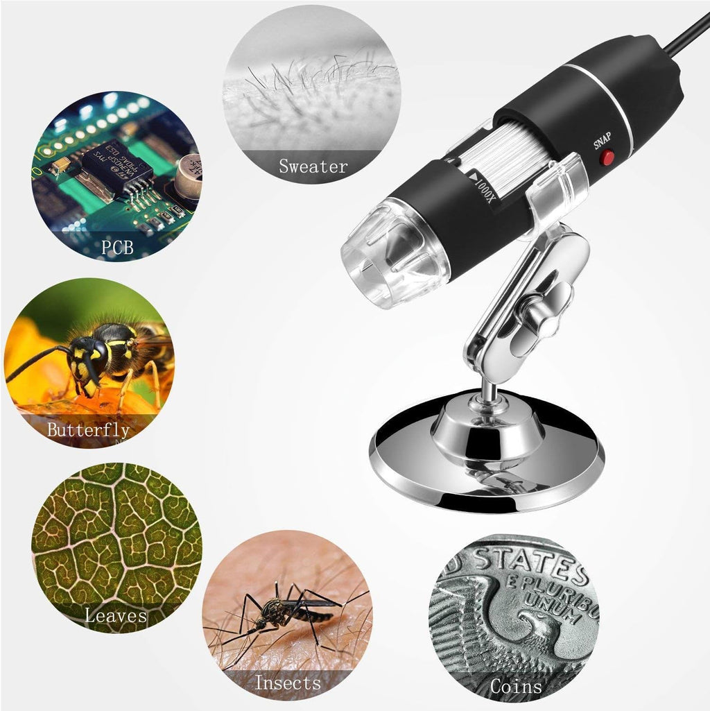 40 to 1000x Magnification Endoscope, 8 LED USB 2.0 Digital Microscope, Mini Camera with OTG Adapter Metal Stand