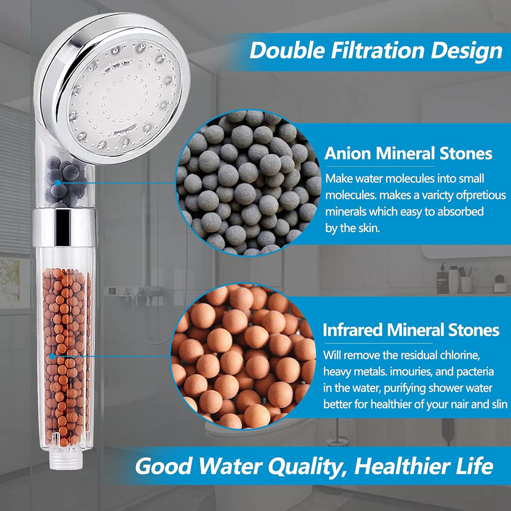LED Shower Head with Handheld, High Pressure Shower Head with Hose, Holder & PTFE Tape etc, 3 Water