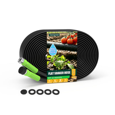 Flat Soaker Hose 25FT for Garden, Upgrade Drip Irrigation Hose with Anodized Metal Ends and Heavy Duty Double-Layer