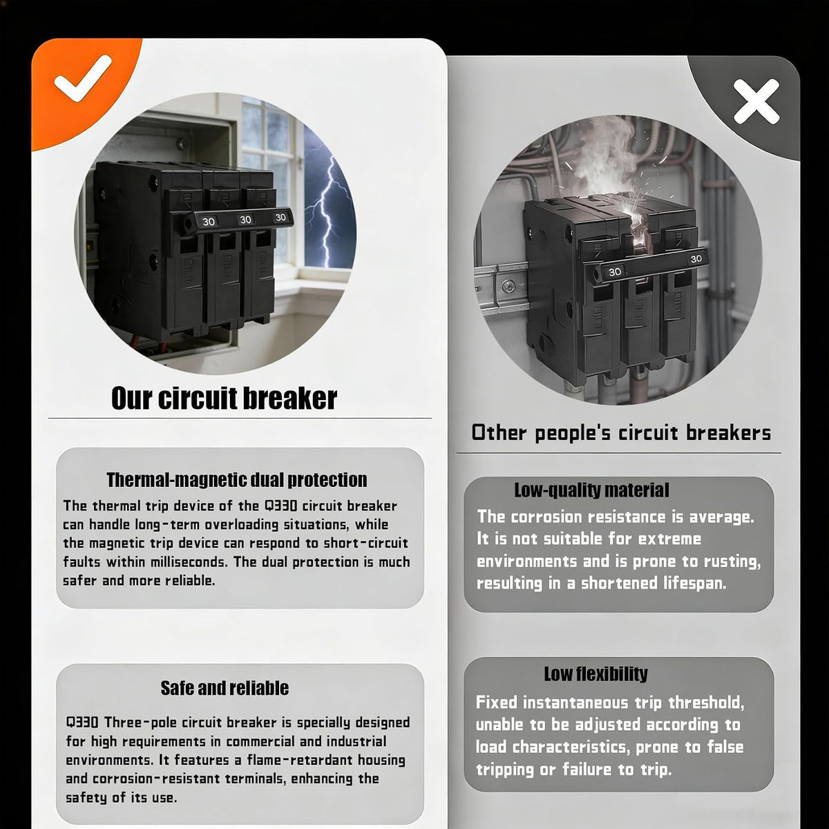 Q330 Circuit Breaker 3 Pole 30-Amp, Compatible with Siemens 240V QP Panel.
