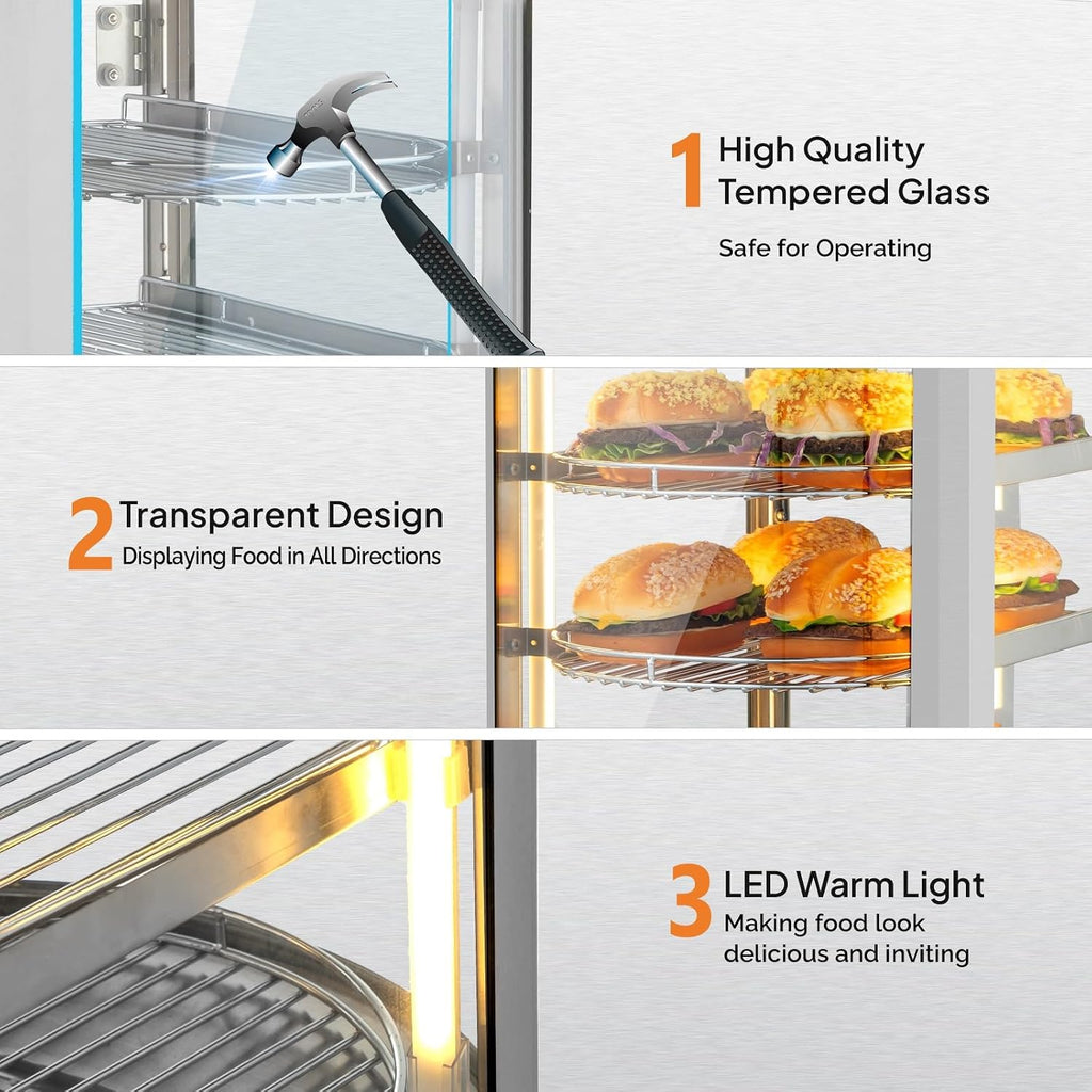 3-Tier Pizza Warmer Countertop, Commerical Food Warmer Display