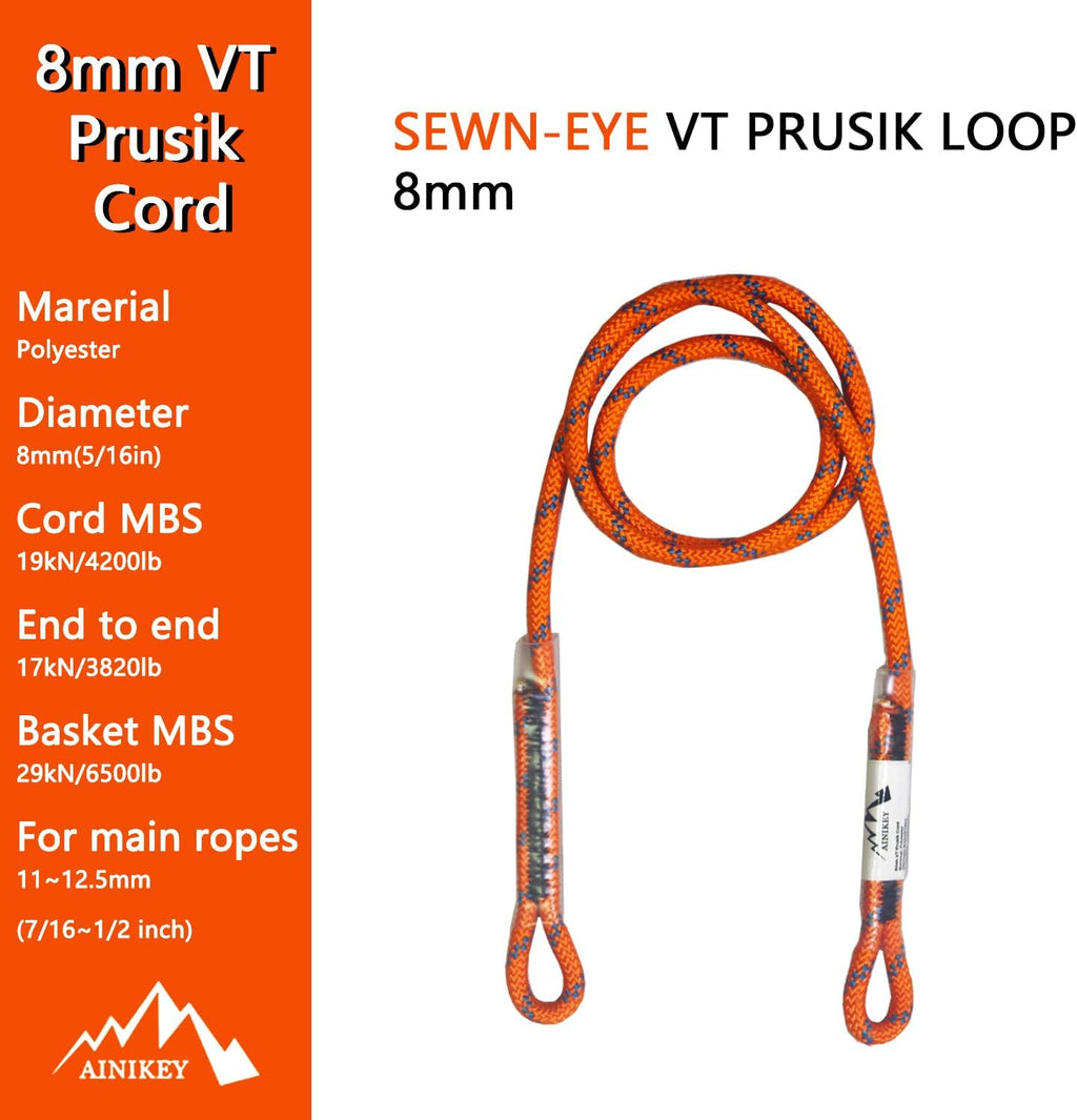 8mm (5/16") Prusik Swen Eye-to-Eye Pre-Sewn 30 inch / 45 inch Climbing Utility Cord Multipurpose for Outdoor Climbing