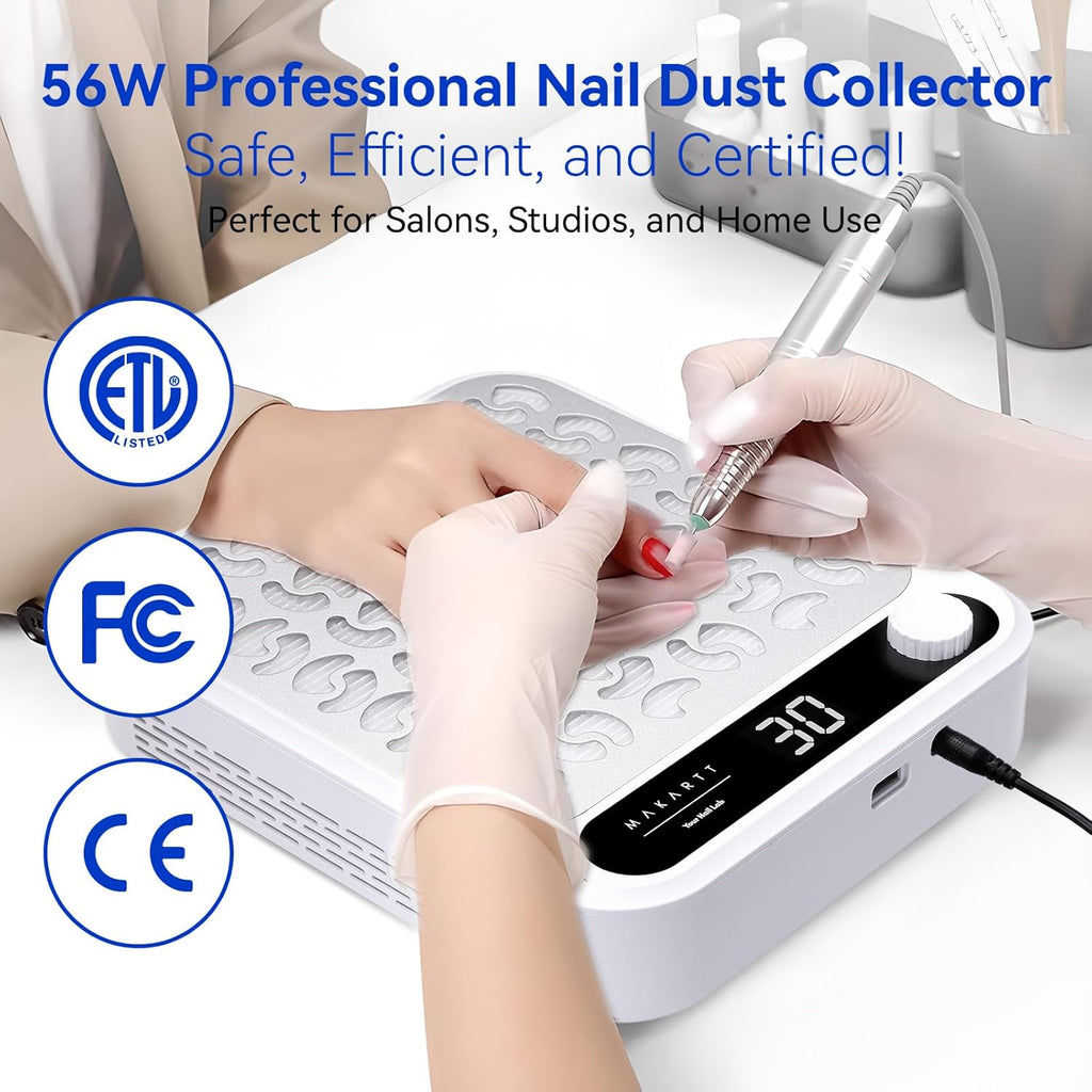 Nail Dust Collector - 4200 RPM Adjustable Speed Digital Display | Strong Suction Nail Dust Vacuum Digital Display