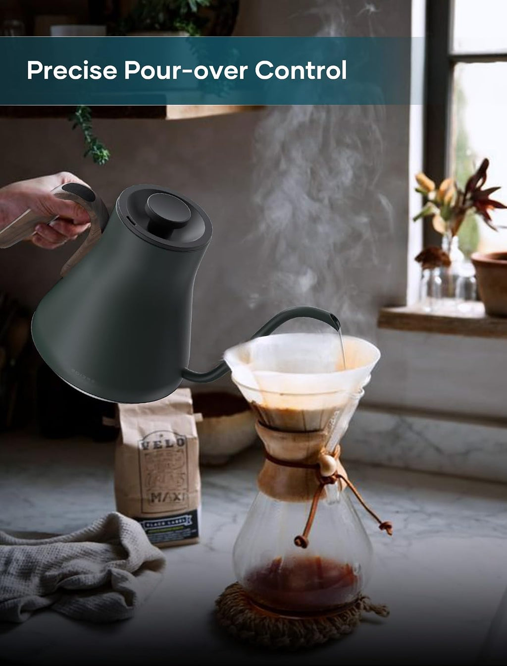 Gooseneck Electric Kettle with ±1℉ Temperature Control 0.9 Liter | 1500W Quick Heating, Stainless Steel Inner, Pour
