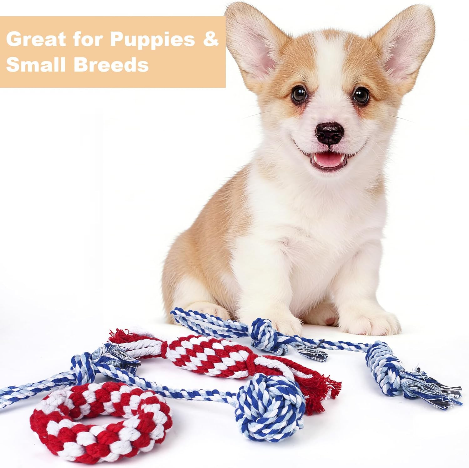 Dog Rope Toys for Small Dogs, 4-Pack Durable Puppy Rope Chew Toys for Teething, Puppy Tug of War Interactive Toy