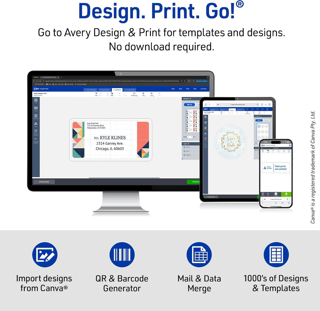 Printable Shipping Labels with Sure Feed, 2" x 4" Customizable Stickers, White, 250 Blank Mailing Labels, Great for
