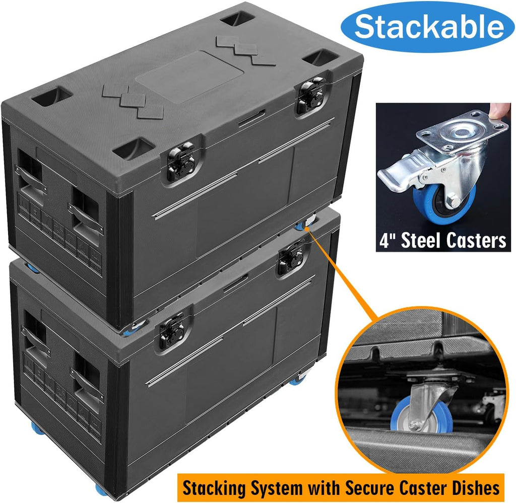 Rolling Road Case 44"x22"x24", Heavy Duty Cable Trunk with Wheels | Stackable Utility ATA Flight Case