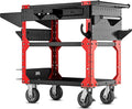 Red Shopmule Rolling Tool Cart, 1250 lb Capacity, Heavy-Duty Steel Utility Cart with 6" Locking Casters, Tray Mats