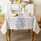 Linen Style Embroidered Tablecloth 55"x71" Rectangle Blue