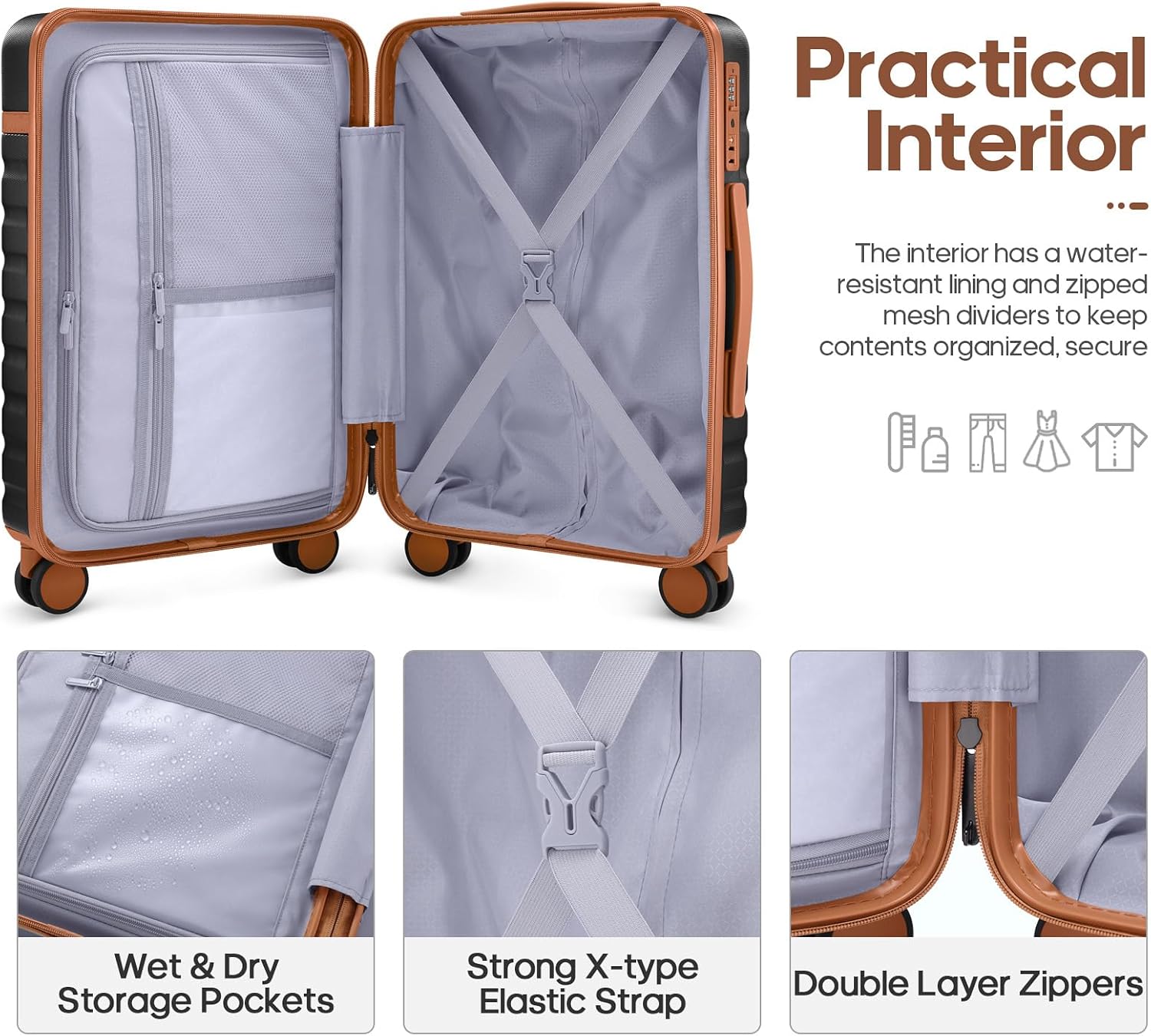 Luggage Sets 3 Piece, Carry On Luggage 20In With Spinner Wheels,PC Hardside Suitcase Set with TSA Lock,Durable Carry