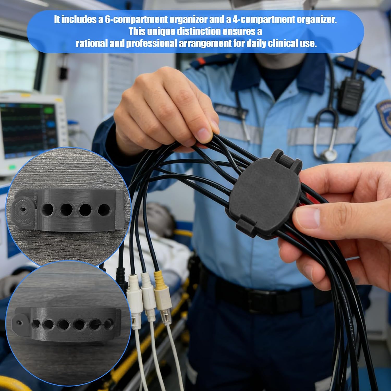 12-Lead Cable Organizer, 2PC Cord Holder, 4-Slot and 6-Slot Wire Organizer for ECG Leads & EKG Machines, Tangle-Free