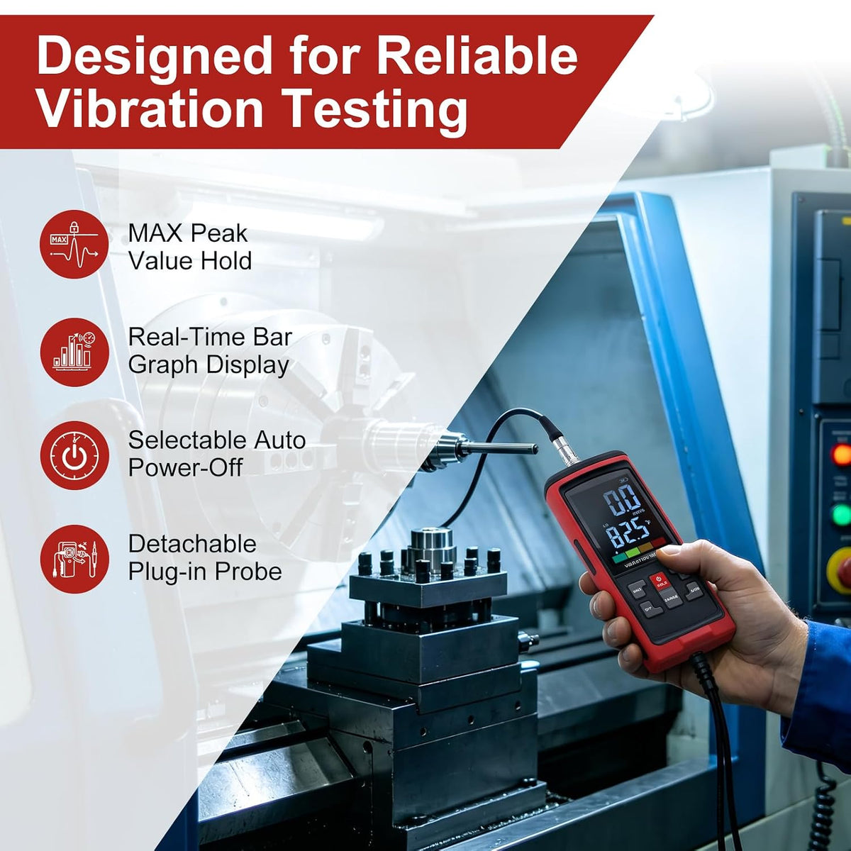 Digital Vibration Meter, 3-in-1, 3 Probes, ISO 10816