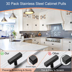 30 Pack Matte Black Kitchen Cabinet Knobs, 2" Length Drawer Handles