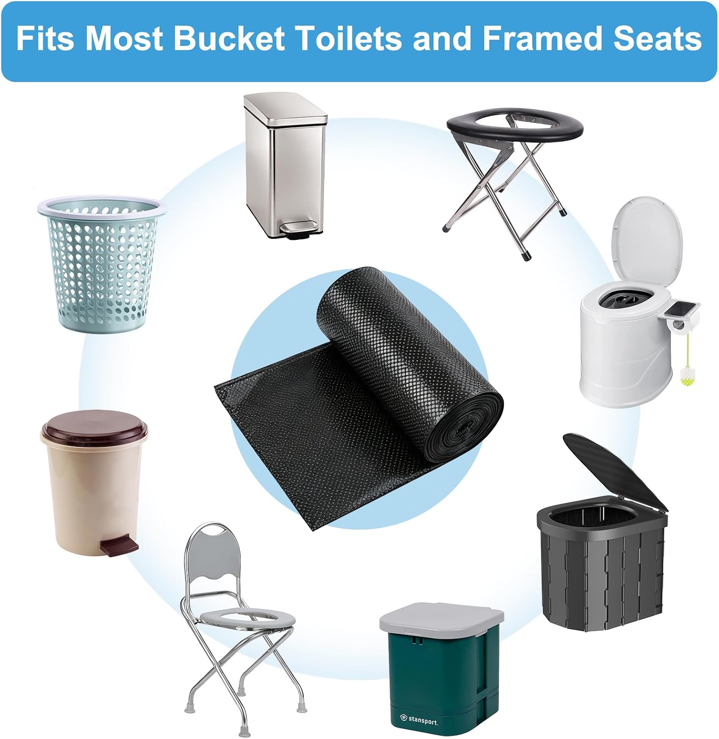 8 Gallon Trash Bags, Biodegradable Thickened Portable Toilet Bag, Heavy Duty Leak-Proof Black Garbage Bags for 5-8