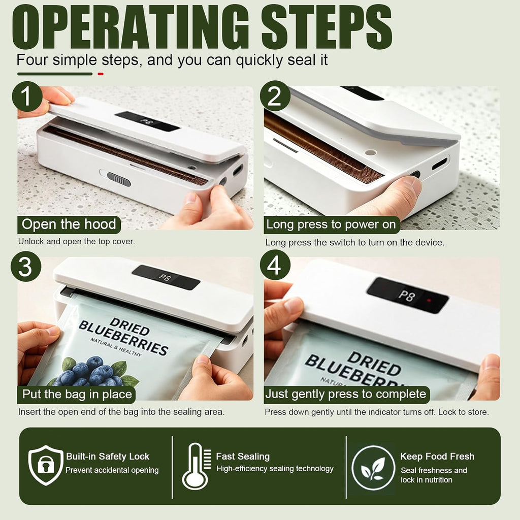 Mini Bag Sealer, 8 Gear Adjustable Bag Sealer for Plastic Bags