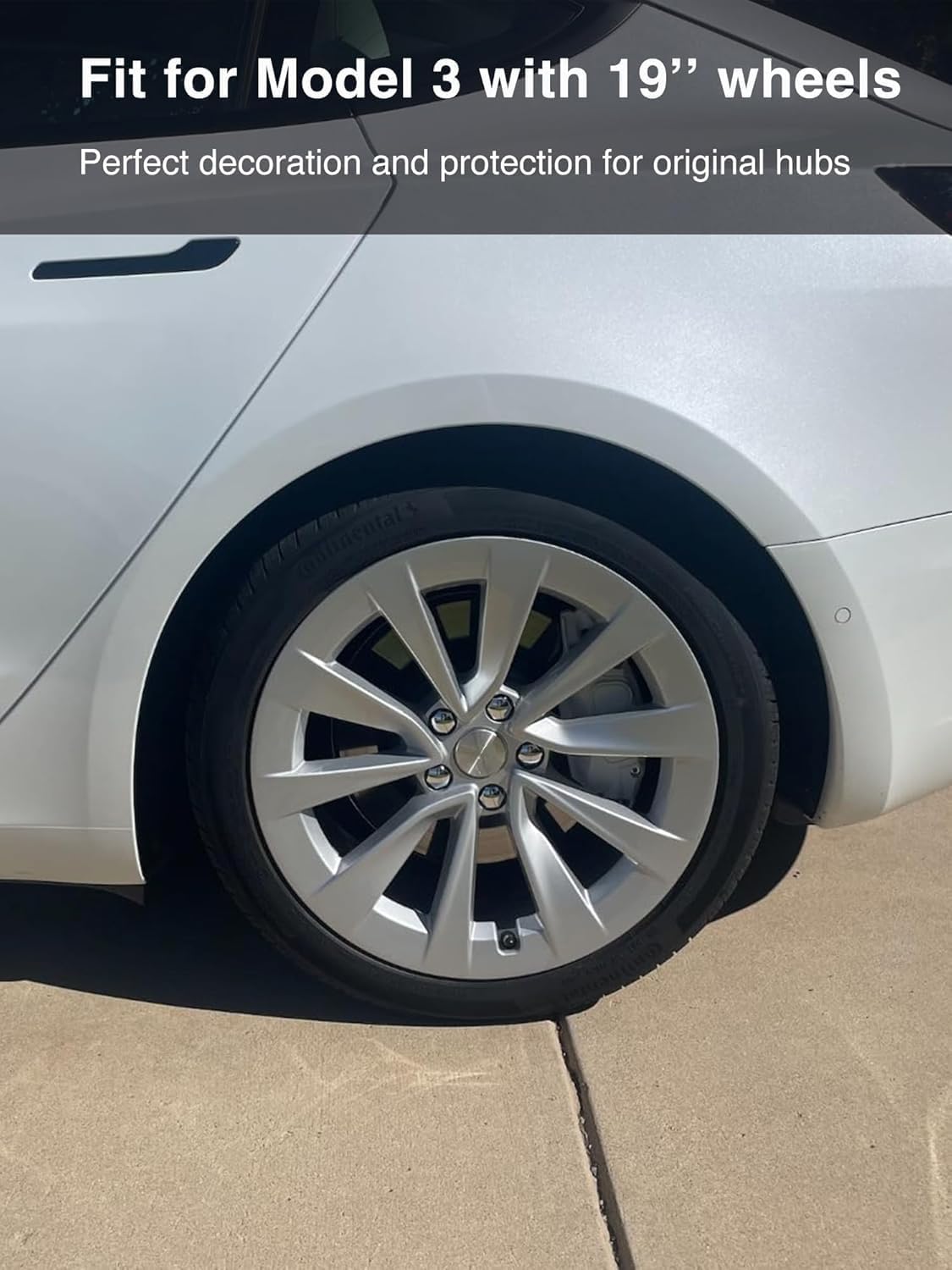 Silver Wheel Center Hub Caps with Tesla Emble Brand Center Caps for 2019-2024 Model Y with 20 Silver Lug Nut Covers