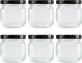 6oz Square Round Glasss Jar with Black Lug Cap, pack of 6