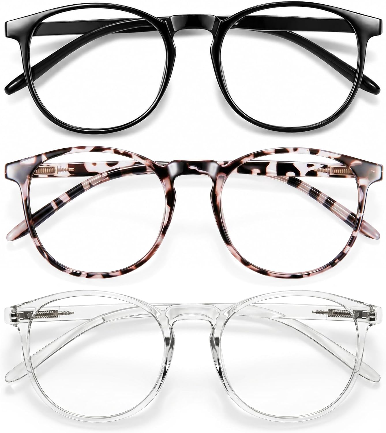 Blue Light Blocking Glasses for Women - 3 Pack | Blue Light & UV Protection, Round Frames, Screen-Ready Style, Chic &