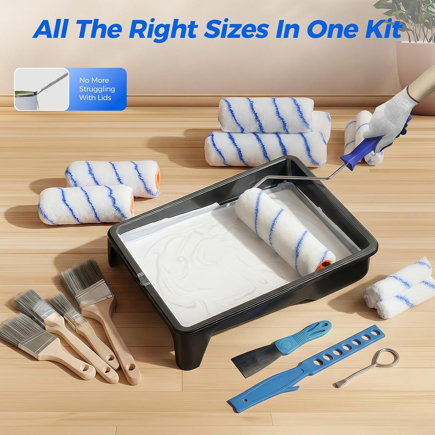 Paint Roller Kit with 3.93Ft Extension Pole for Walls and Ceilings, 30Pcs House Painting Supplies Set with 9”, 6” &