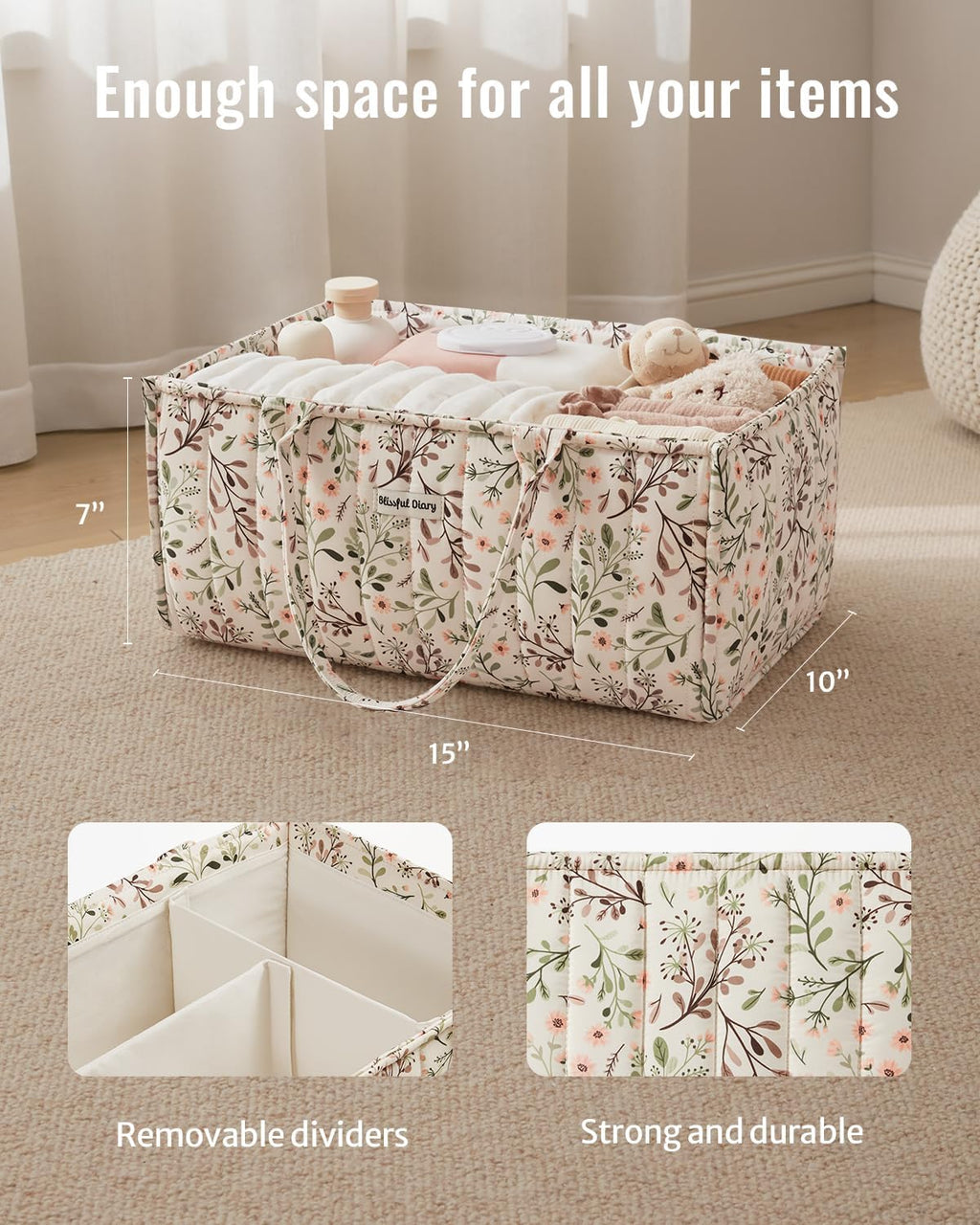 Floral Diaper Caddy Organizer, Stylish Nursery Storage Basket, Diaper Bag,Gift for Baby Shower, Baby Registry Must