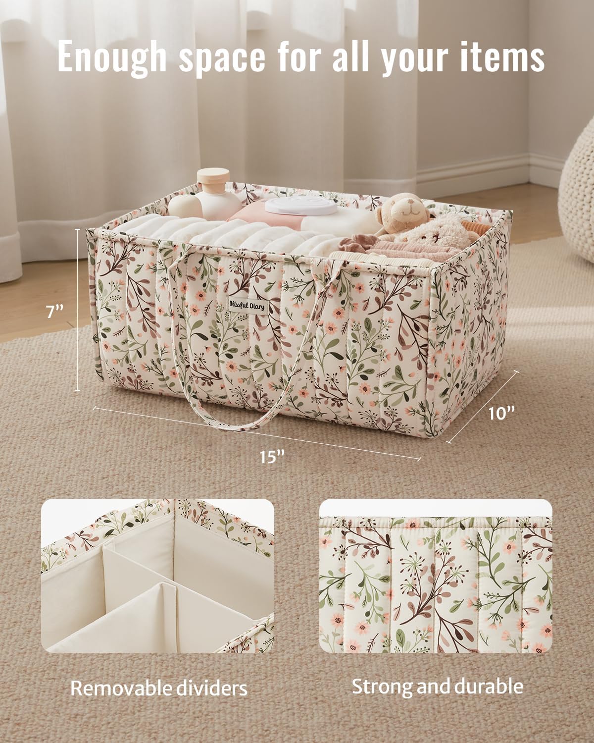 Floral Diaper Caddy Organizer, Stylish Nursery Storage Basket, Diaper Bag,Gift for Baby Shower, Baby Registry Must