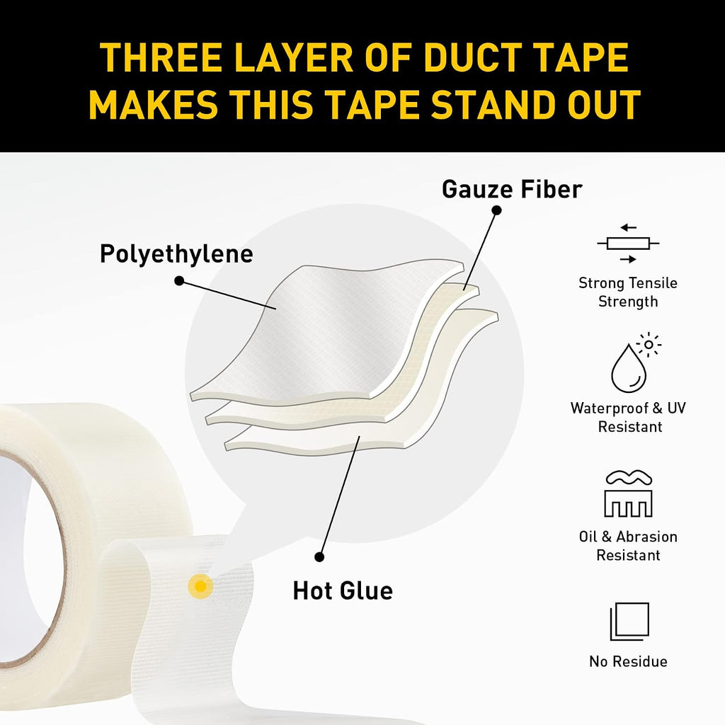 6 Rolls Clear Duct Tapes Heavy Duty, 2 inches x 25 Yards