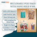 8" X 10" Reclosable Zipper Plastic Poly Bags With Hang Hole 4 Mil LDPE (Pack of 100) Clear Sealable With Resealable