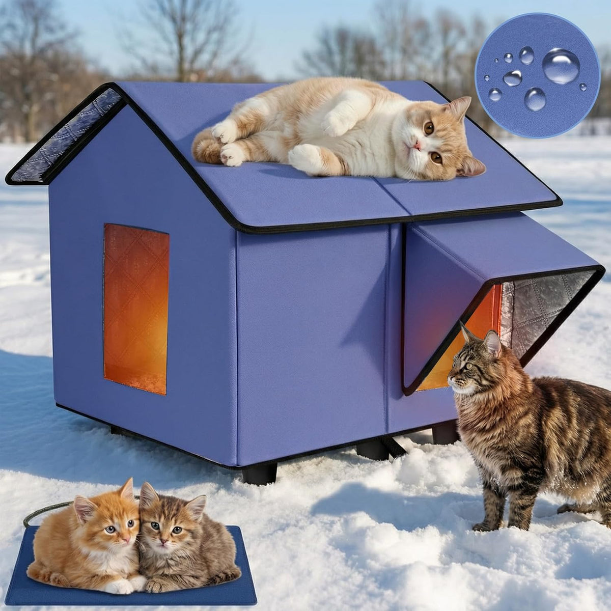 Outdoor Heated Cat House - Kokopro Indestructible Heated Cat House for Outside Winter, 100% Waterproof, Safe Escape